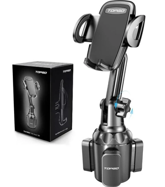 TOPGO Cup Phone Holder for Car, [No Shaking & Stable & Adjustable Pole] Car Cup Phone Mount, Compatible with iPhone 17 and All 4.0-7.0 inches Smartphones - Black - 8