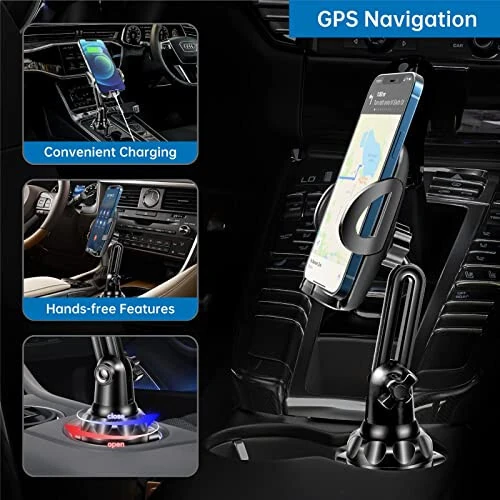 TOPGO Cup Phone Holder for Car, [No Shaking & Stable & Adjustable Pole] Car Cup Phone Mount, Compatible with iPhone 17 and All 4.0-7.0 inches Smartphones - Black - 9