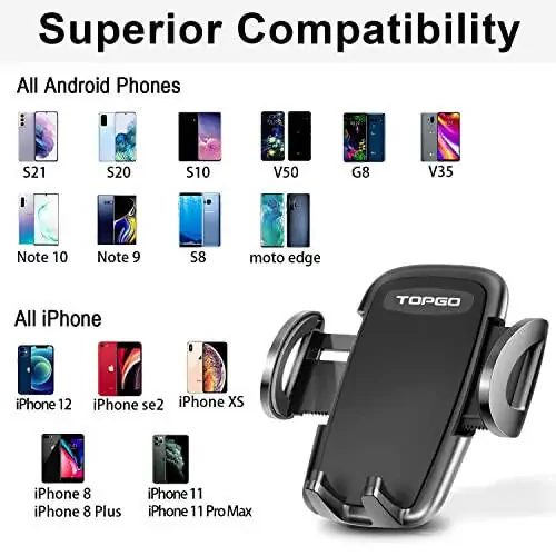 TOPGO Cup Phone Holder for Car, [No Shaking & Stable & Adjustable Pole] Car Cup Phone Mount, Compatible with iPhone 17 and All 4.0-7.0 inches Smartphones - Black - 13