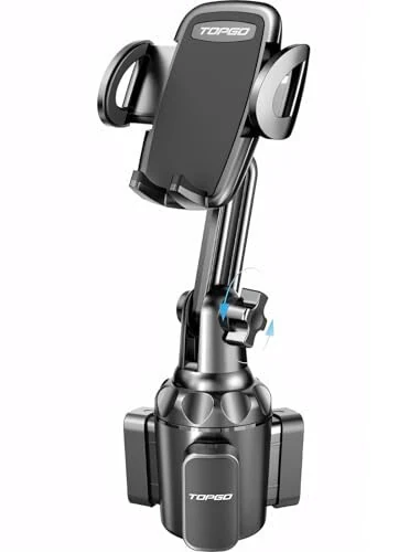 TOPGO Cup Phone Holder for Car, [No Shaking & Stable & Adjustable Pole] Car Cup Phone Mount, Compatible with iPhone 17 and All 4.0-7.0 inches Smartphones - Black - 1