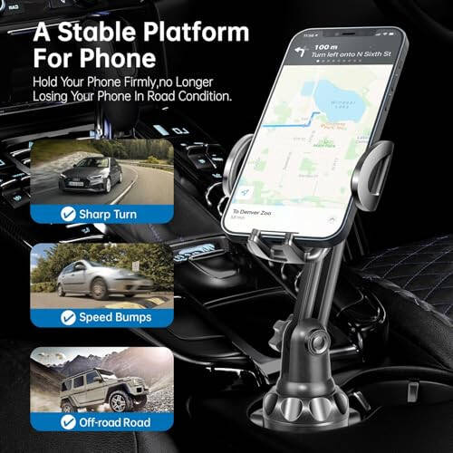 TOPGO Cup Phone Holder for Car, [No Shaking & Stable & Adjustable Pole] Car Cup Phone Mount, Compatible with iPhone 17 and All 4.0-7.0 inches Smartphones - Black - 4