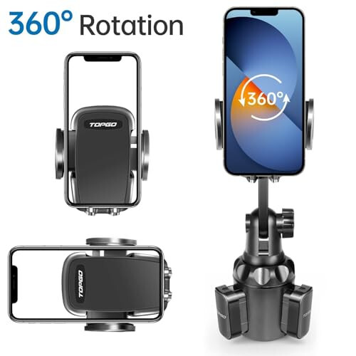 TOPGO Cup Phone Holder for Car, [No Shaking & Stable & Adjustable Pole] Car Cup Phone Mount, Compatible with iPhone 17 and All 4.0-7.0 inches Smartphones - Black - 6