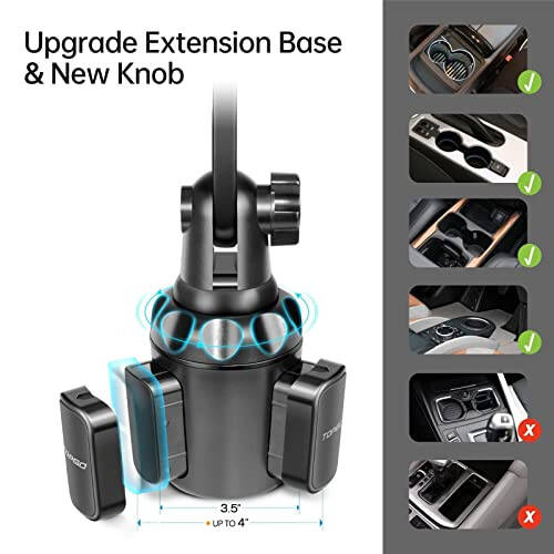 TOPGO Cup Phone Holder for Car, [No Shaking & Stable & Adjustable Pole] Car Cup Holder Phone Mount, Compatible with iPhone 15 and All 4.0-7.0 inches Smartphones - Black - 11