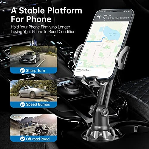 TOPGO Cup Phone Holder for Car, [No Shaking & Stable & Adjustable Pole] Car Cup Holder Phone Mount, Compatible with iPhone 15 and All 4.0-7.0 inches Smartphones - Black - 10