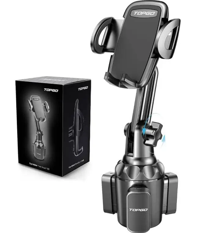 TOPGO Cup Phone Holder for Car, [No Shaking & Stable & Adjustable Pole] Car Cup Holder Phone Mount, Compatible with iPhone 15 and All 4.0-7.0 inches Smartphones - Black - 2