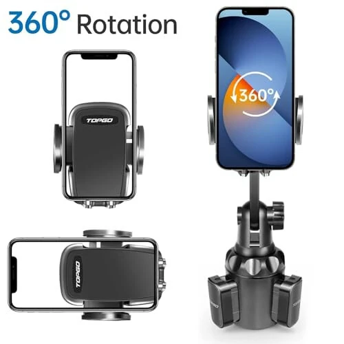TOPGO Cup Phone Holder for Car, [No Shaking & Stable & Adjustable Pole] Car Cup Holder Phone Mount, Compatible with iPhone 15 and All 4.0-7.0 inches Smartphones - Black - 6