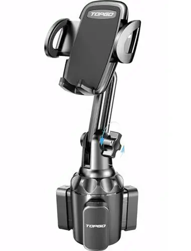 TOPGO Cup Phone Holder for Car, [No Shaking & Stable & Adjustable Pole] Car Cup Holder Phone Mount, Compatible with iPhone 15 and All 4.0-7.0 inches Smartphones - Black - 1