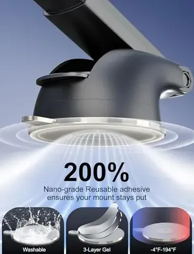 TOPGO Dashboard Wireless Car Charger, Universal Cell Phone Holder, Wireless Charger Phone Holder, 15W Fast Charging for iPhone 17 Pro Max, Samsung Galaxy - Black - 6