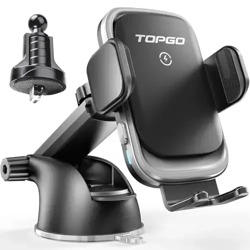 TOPGO Dashboard Wireless Car Charger, Universal Cell Phone Holder, Wireless Charger Phone Holder, iPhone 17 Pro Max, Samsung Galaxy uchun 15W tez zaryadlash - Qora - 1