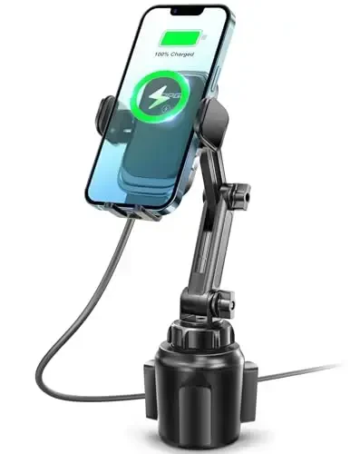 [Upgraded] TOPGO Cup Phone Mount Wireless Charger,Universal Cell Phone Holder Car Charger Wireless-Charger-Cup-Phone-Holder Fast Charging for iPhone16/16 Pro/16 Pro Max, Samsung Galaxy - Black - 1