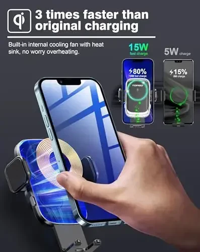 [Upgraded] TOPGO Cup Phone Mount Wireless Charger,Universal Cell Phone Holder Car Charger Wireless-Charger-Cup-Phone-Holder Fast Charging for iPhone16/16 Pro/16 Pro Max, Samsung Galaxy - Black - 3