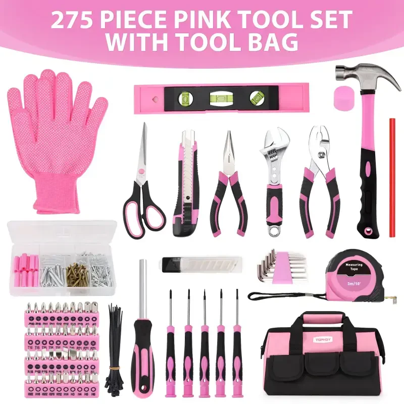 TOPHDY 275-Piece Pink Tool Set - Tool Kit for Women with Pink Tool Storage Bag, Lady's Tool Set for House, Perfect for Home DIY Projects- - 4