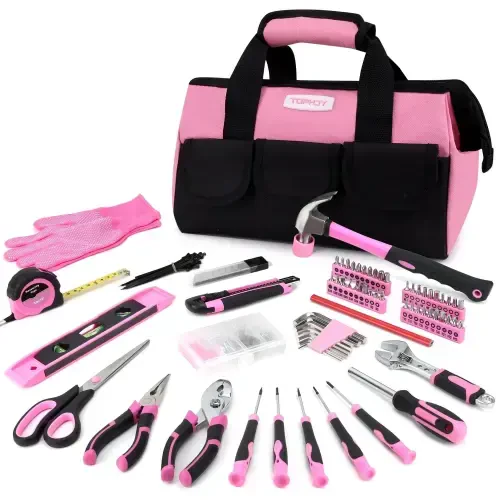 TOPHDY 275-Piece Pink Tool Set - Tool Kit for Women with Pink Tool Storage Bag, Lady's Tool Set for House, Perfect for Home DIY Projects- - 1