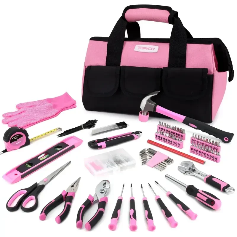TOPHDY 275-Piece Pink Tool Set - Tool Kit for Women with Pink Tool Storage Bag, Lady's Tool Set for House, Perfect for Home DIY Projects- - 1