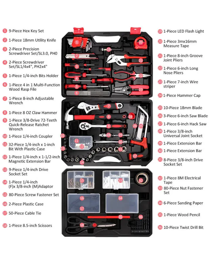 TOPHDY 325 Piece Home Tool Kit, Home Repair Tool Set, Toolbox Storage Case with Drawer, General Home/Auto Repair Tool kit - 8