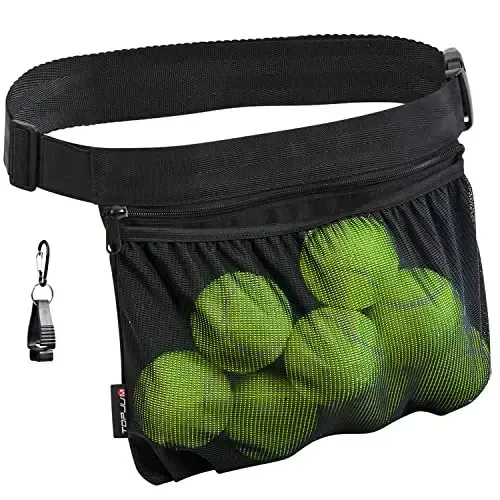 TOPJUM Tennis Ball Holder, Pickleball Holder Bag for Women, Men & Teens, Ball Pouch, Mesh Waist Hip Bag Carrier, Easy Holding 6-8 Pickle Balls or Tennis, Versatile Accessories & Gifts 