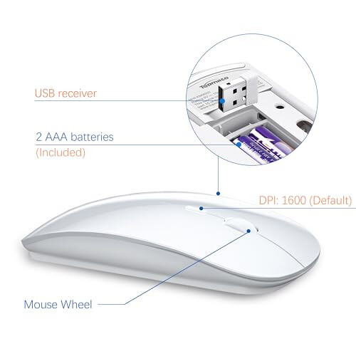 TopMate Kablosuz Klavye ve Fare Ultra İnce Kombosu, 2.4G Sessiz Kompakt USB Fare ve Makas Anahtarı Klavye Seti Kılıfıyla, 2 AA ve 2 AAA Pil, PC/Dizüstü Bilgisayar/Windows/Mac - Beyaz - 4