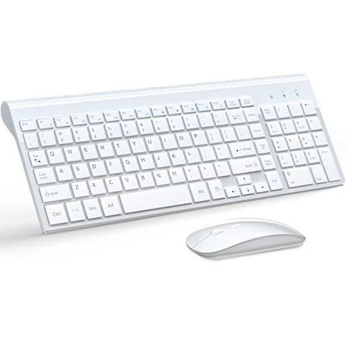 Wireless Keyboard and Mouse Ultra Slim Combo, TopMate 2.4G Silent Compact USB 2400DPI Mouse and Scissor Switch Keyboard Set with Cover, Batteries Included, for PC/Laptop/Windows/Mac - White - TopMate
