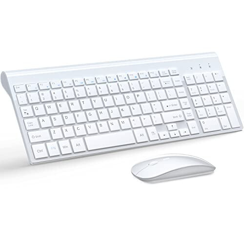 TopMate Simsiz Klaviatura va Sichqoncha Ultra Yupqa Kombosu, 2.4G Jim Kompakt USB Sichqoncha va Qaychi Kalitli Klaviatura To'plami Qopqoq bilan, 2 AA va 2 AAA Batareya, PC/Noutbuk/Windows/Mac uchun - Oq - TopMate