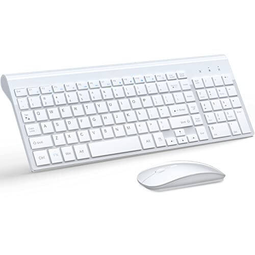 TopMate Simsiz Klaviatura va Sichqoncha Ultra Yupqa Kombosu, 2.4G Jim Kompakt USB Sichqoncha va Qaychi Kalitli Klaviatura To'plami Qopqoq bilan, 2 AA va 2 AAA Batareya, PC/Noutbuk/Windows/Mac uchun - Oq - 1