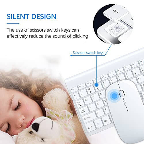 TopMate Simsiz Klaviatura va Sichqoncha Ultra Yupqa Kombosu, 2.4G Jim Kompakt USB Sichqoncha va Qaychi Kalitli Klaviatura To'plami Qopqoq bilan, 2 AA va 2 AAA Batareya, PC/Noutbuk/Windows/Mac uchun - Oq - 2