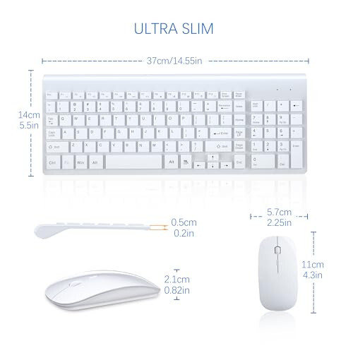 TopMate Simsiz Klaviatura va Sichqoncha Ultra Yupqa Kombosu, 2.4G Jim Kompakt USB Sichqoncha va Qaychi Kalitli Klaviatura To'plami Qopqoq bilan, 2 AA va 2 AAA Batareya, PC/Noutbuk/Windows/Mac uchun - Oq - 5