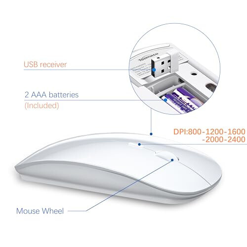 TopMate Simsiz Klaviatura va Sichqoncha Ultra Yupqa Kombosu, 2.4G Jim Kompakt USB Sichqoncha va Qaychi Kalitli Klaviatura To'plami Qopqoq bilan, 2 AA va 2 AAA Batareya, PC/Noutbuk/Windows/Mac uchun - Oq - 6
