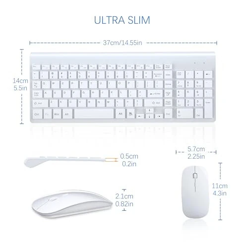 TopMate Simsiz Klaviatura va Sichqoncha Ultra Yupqa Kombosu, 2.4G Jim Kompakt USB Sichqoncha va Qaychi Kalitli Klaviatura To'plami Qopqoq bilan, 2 AA va 2 AAA Batareya, PC/Noutbuk/Windows/Mac uchun - Oq - 5