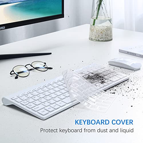 TopMate Wireless Keyboard and Mouse Ultra Slim Combo, 2.4G Silent Compact USB Mouse and Scissor Switch Keyboard Set with Cover, 2 AA and 2 AAA Batteries, for PC/Laptop/Windows/Mac - White - 5