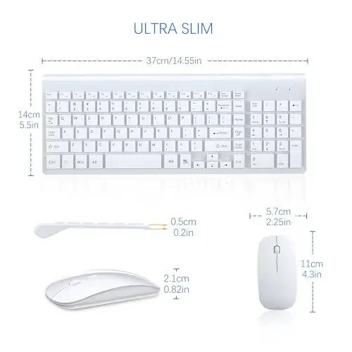 TopMate Wireless Keyboard and Mouse Ultra Slim Combo, 2.4G Silent Compact USB Mouse and Scissor Switch Keyboard Set with Cover, 2 AA and 2 AAA Batteries, for PC/Laptop/Windows/Mac - White - 5