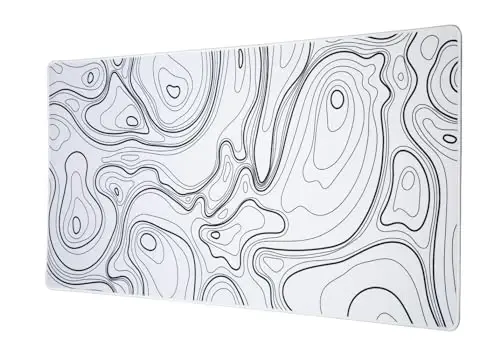 Topography Map Extend Large Gaming Mouse Pad Desk Accessories for Office Decor, Long Laptop Keyboard Mouse Mat, Abstract White Line Bird Pattern (31.50