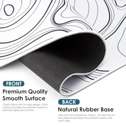 Topography Map Extend Large Gaming Mouse Pad Desk Accessories for Office Decor, Long Laptop Keyboard Mouse Mat, Abstract White Line Bird Pattern (31.50