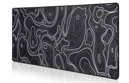 Topographic Map Waterproof Mouse Pad - Extended Contour Mouse Mat for Home and Office, Large Gaming Mousepad Laptop Keyboard Mat with Non-Slip Rubber Base, Stitched Edges (31.50