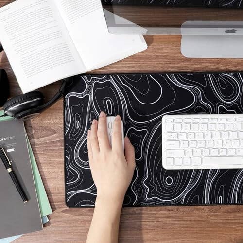 Topographic Map Waterproof Mouse Pad - Extended Contour Mouse Mat for Home and Office, Large Gaming Mousepad Laptop Keyboard Mat with Non-Slip Rubber Base, Stitched Edges (31.50