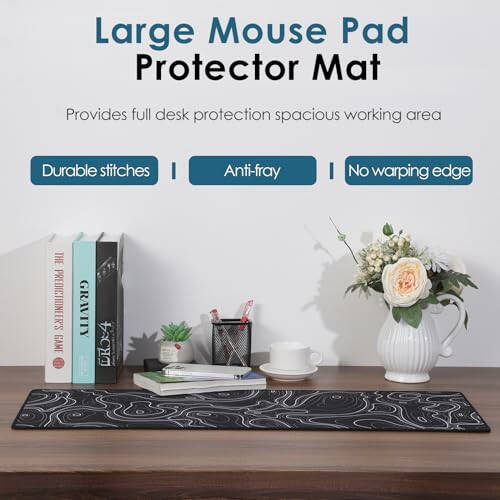 Topographic Map Waterproof Mouse Pad - Extended Contour Mouse Mat for Home and Office, Large Gaming Mousepad Laptop Keyboard Mat with Non-Slip Rubber Base, Stitched Edges (31.50