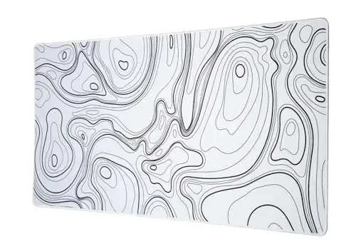 Topography Map Extend Large Gaming Mouse Pad Desk Accessories for Office Decor, Long Laptop Keyboard Mouse Mat, Abstract White Line Bird Pattern (31.50