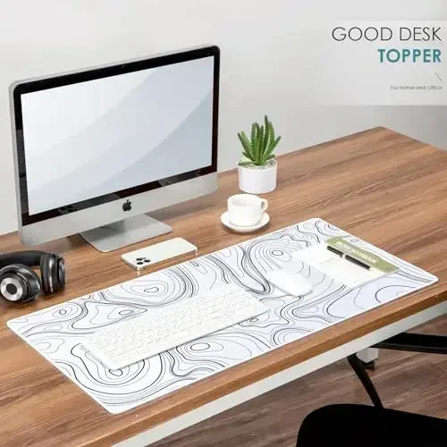 Topography Map Extend Large Gaming Mouse Pad Desk Accessories for Office Decor, Long Laptop Keyboard Mouse Mat, Abstract White Line Bird Pattern (31.50