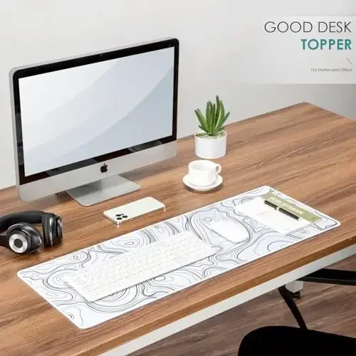 Topography Map Extend Large Gaming Mouse Pad Desk Accessories for Office Decor, Long Laptop Keyboard Mouse Mat, Abstract White Line Bird Pattern (31.50