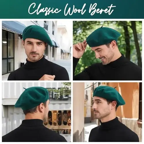 TopTie ayollar uchun junli beret 60% jun fransuzcha uslubdagi rassom shlyapasi qattiq rangli bask bini shapkasi - 5