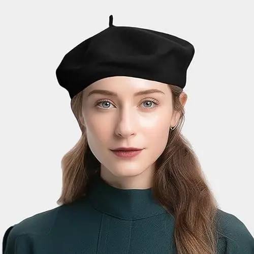 TopTie ayollar uchun junli beret 60% jun fransuzcha uslubdagi rassom shlyapasi qattiq rangli bask bini shapkasi - 6