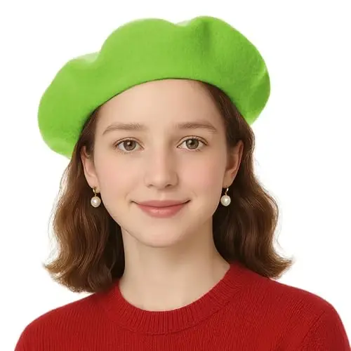 TopTie ayollar uchun junli beret 60% jun fransuzcha uslubdagi rassom shlyapasi qattiq rangli bask bini shapkasi - 7