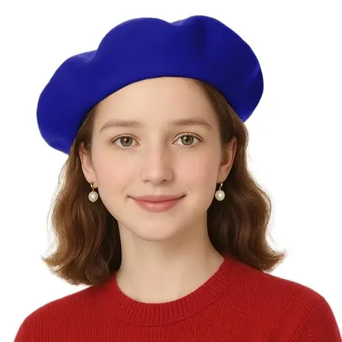 TopTie Ayollar uchun junli beret 60% jun Frantsuz uslubidagi rassom shlyapasi Qattiq rangli bask beanie shapka - 7