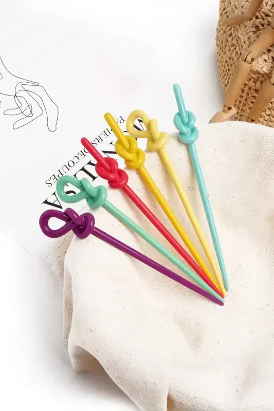 Topuz Tokası Kadın 6 Adet Çok Renkli Kadın Topuz Çubuğu-Pembe - 1