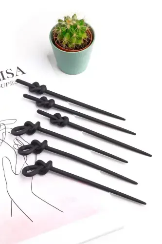 Topuz Tokası Kadın 6 Adet Siyah Kadın Topuz Çubuğu-Siyah - 3