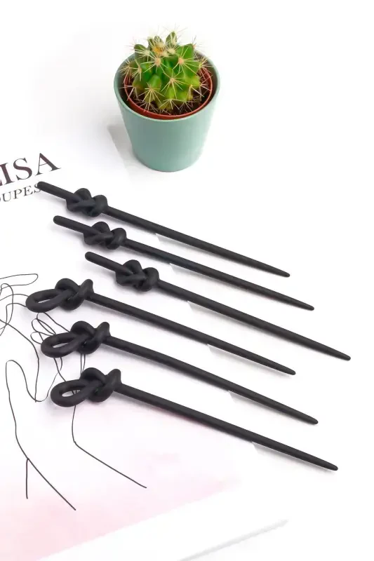 Topuz Tokası Kadın 6 Adet Siyah Kadın Topuz Çubuğu-Siyah - 3