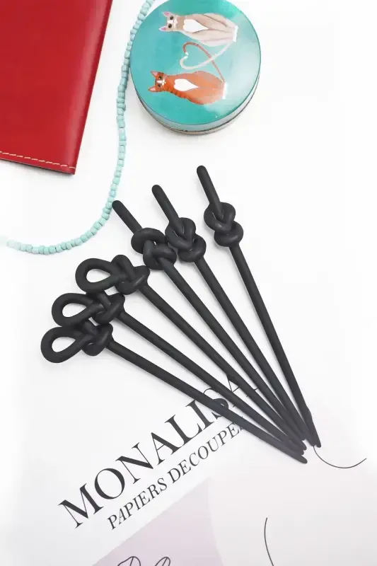 Topuz Tokası Kadın 6 Adet Siyah Kadın Topuz Çubuğu-Siyah - 4