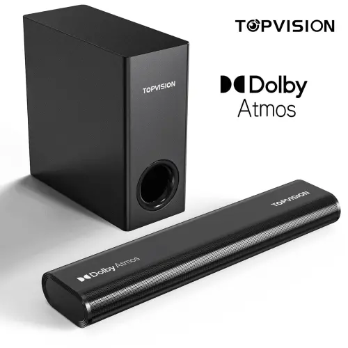 TOPVISION 2.1Ch Dolby Atmos Soundbar with Subwoofer, 150W Sound Bar for TV with Bluetooth 5.3, Home Theater Surround System for TV/Projector/PC, HDMI eARC, Optical, AUX & USB - 1