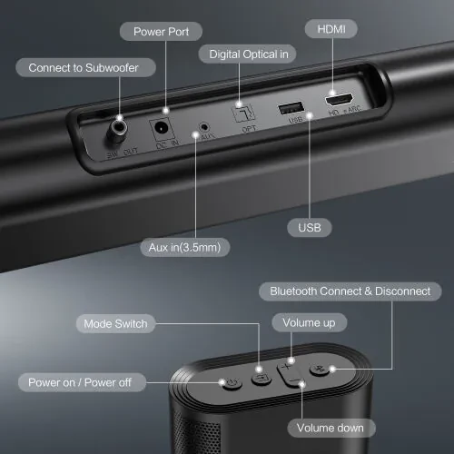 TOPVISION Sound Bar, Televizor uchun 2.1 ch Dolby Atmos Soundbar'lar, Bluetooth 5.3/HDMI/Aux/Opt/USB Ulanishli 150W 3D Ovoz Sistemasi Karnay - 9