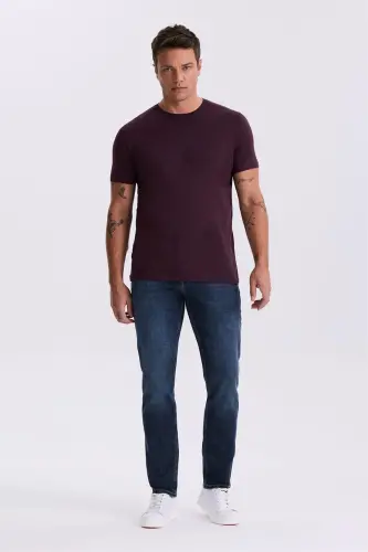 To'q binafsha 100% paxta Slim Fit yumaloq yoqali asosiy futbolka - 2