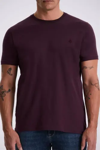 To'q binafsha 100% paxta Slim Fit yumaloq yoqali asosiy futbolka - 3
